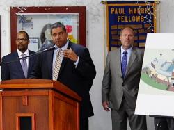 Gov. John deJongh Jr. announces plans for a new sports complex in Frederiksted. Gov. John deJongh Jr. announces plans for a new sports complex in Frederiksted.